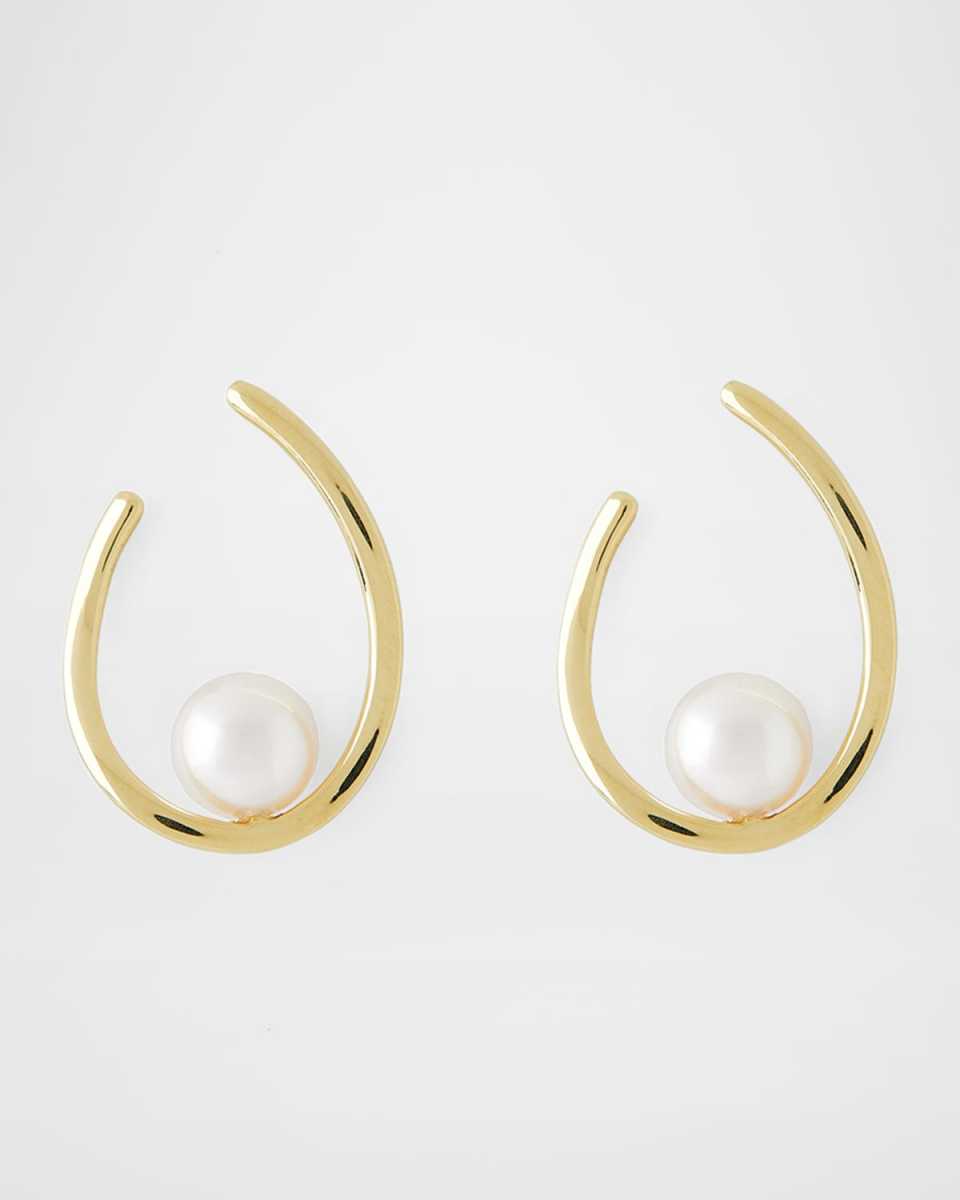 18K Yellow Gold 8mm Akoya Pearl Hoop Earrings